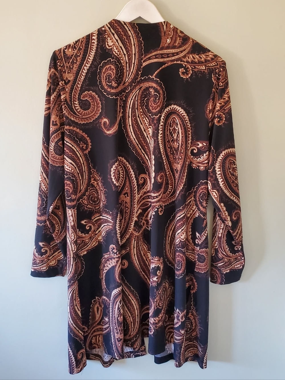 Laura 1X Modern Bohemian Hippie Resortwear Earthy Paisley Silk Knit Long Kimono - Picture 8 of 12